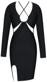 Long Sleeve Halter Midi Dress Black