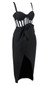 Bustier Structured Mesh Draped Midi Dress Black