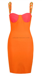 Embellished Straps Bustier Dress Orange