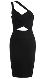 One Shoulder Straps Midi Dress Black