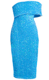 Sequin Off Shoulder Midi Dress Blue