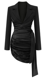 Long Sleeve Draped Silk Blazer Dress Black