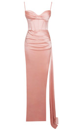 Draped Corset Maxi Silk Dress Pink