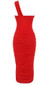 One Shoulder Draped Corset Midi Dress Red