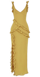 Ruffle Detail Split Maxi Dress Mustard