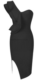 Ruffle One Shoulder Midi Dress Black