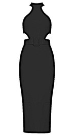 Halter Belt Cut Out Midi Dress Black