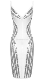 Structured Sequin Midi Dress White Silver