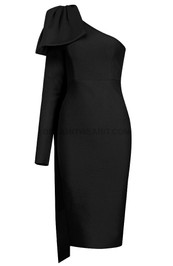 One Sleeve Bow Midi Dress Black