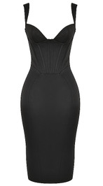 Corset Design Midi Dress Black