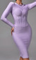 Long Sleeve Corset Design Midi Dress Lavender