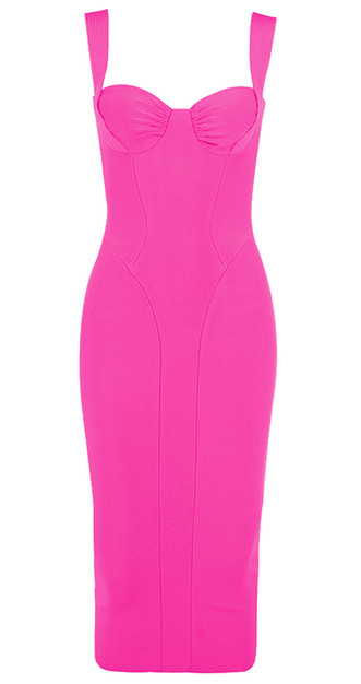 Draped Bustier Midi Dress Hot Pink - Luxe Midi Dresses and Luxe Party ...