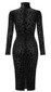 Long Sleeve Animal Print Midi Velvet Dress Black