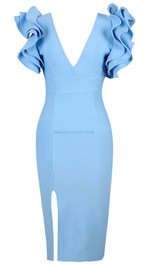 Ruffle Sleeve Midi Dress Light Blue