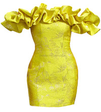 Puff Off Shoulder Sparkly Dress Yellow