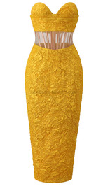 Strapless Corset Draped Midi Dress Amber