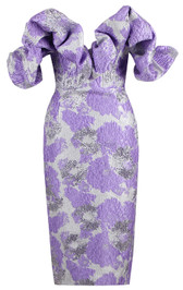 Puff Off The Shoulder Midi Dress Purple