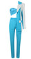 One Sleeve Blazer Two Piece Jumpsuit Blue White