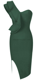 Ruffle One Shoulder Midi Dress Green