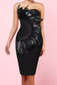 Strapless Feather Detail Midi Dress Black