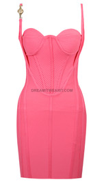 Ribbed Bustier Structured Dress Hot Pink