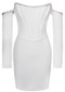 Embellished Long Sleeve Bardot Corset Dress White