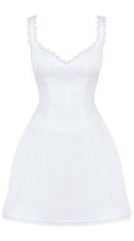 Lace Trim Bustier A Line Dress White