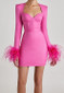Feather Long Sleeve Bustier Dress Pink