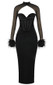 Feather Long Sleeve Corset Maxi Velvet Dress Black