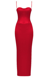 Corset Detail Maxi Dress Red