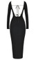 Long Sleeve Rhinestone Trim Maxi Dress Black