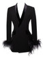 Long Sleeve Feather Detail Blazer Dress Black