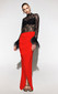 Long Sleeve Feather Lace Maxi Dress Black Red