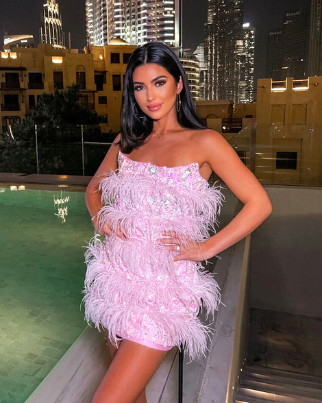 Strapless Feather Sequin Dress Pink