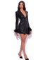 Long Sleeve Sequin Feather Blazer Dress Black