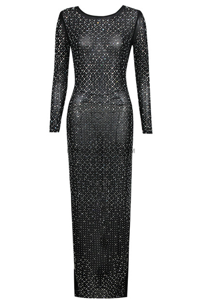 Long Sleeve Embellished Mesh Maxi Dress Black - Luxe Maxi Dresses and Luxe  Party Dresses