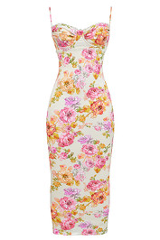 Floral Draped Bustier Maxi Dress