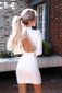 Long Sleeve Embellished Backless Dress White