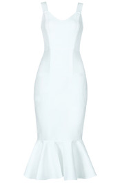 Fluted Midi Dress White