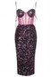Sequin Bustier Draped Midi Dress Purple