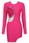 Long Sleeve Embellished Dress Hot Pink