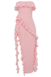 Strapless Ruffle Detail Maxi Dress Pink