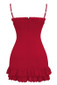 Lace Insert Bustier Ruffle Dress Red