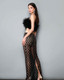 Strapless Feather Maxi Two Piece Dress Black