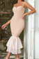Bustier Ribbed Ruffle Midi Dress Nude