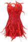 Strapless Feather Sequin Dress Red