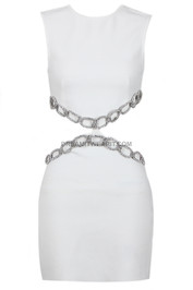 Crystal Chain Cut Out Dress White