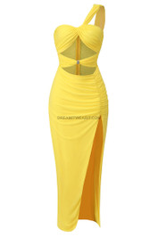 One Shoulder Maxi Dress Yellow
