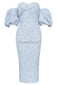 Puff Sleeve Off Shoulder Floral Midi Dress Blue