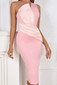 One Shoulder Pleated Detail Midi Dress Pink
